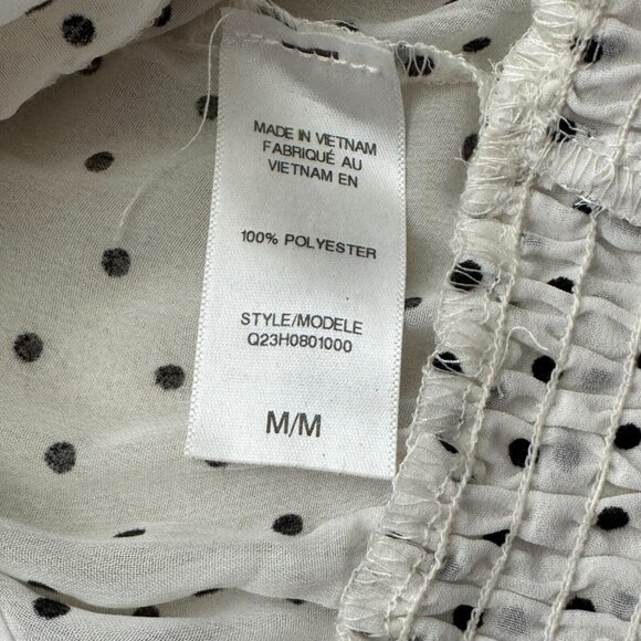Guess Shear Size Medium Cinched Waist White Black Polkadot Puff Sleeves Lace Fem - Picture 7 of 10